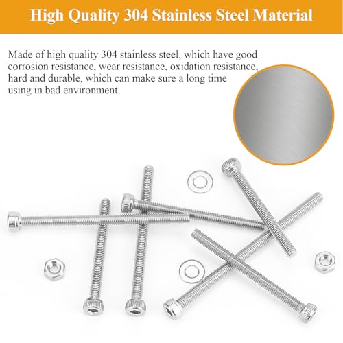 305 Pieces M3 x 30/35/40/45/50mm Hex Socket Head Cap Screws Nuts Washers Set Silver, Sutemribor M3 Long Screws, M3 Stainless Screws Nuts Washers Assortment Kit, 304 Stainless Steel, Fully Threaded - size: M3 Long Screws Kit, style: Socket Head