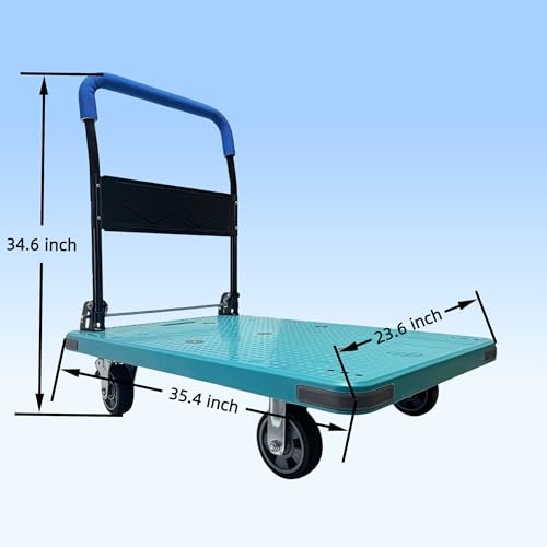 Heavy Duty Flatbed Cart with Swivel Wheels with Brakes,36" Lx24 W - color: Blue, size: Large