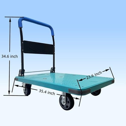 Heavy Duty Flatbed Cart with Swivel Wheels with Brakes,36" Lx24 W - color: Blue, size: Large