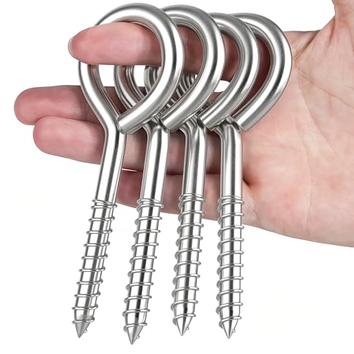 TLAZZ 4 Pack Eye Bolts Screw in Hooks for Hanging Tie-Downs - color: Silver