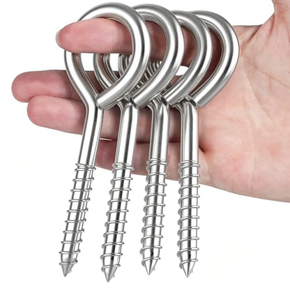 TLAZZ 4 Pack Eye Bolts Screw in Hooks for Hanging Tie-Downs - color: Silver