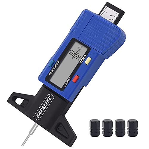 SAFELIFE Digital Tire Tread Depth Gauge, 3 Modes-Fractional Inch, Decimal Inch and Millimeter, Zeroable Tire Tread Depth Gauge for Motorcycles,Cars,Trucks,Vans,SUV Accurate Tyre Tread Depth Gauge - color: blue