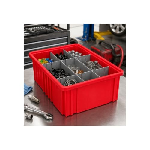 Quantum Storage DG92035 Dividable Grid Heavy Duty Part Organizer Bins - 16-1/2" x 10-7/8" x 3-1/2" - 12 Pack - color: Gray