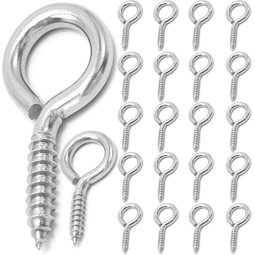 M6 20 Pcs 304 Stainless Steel Screws Eye,2.56 Inch Screw Self Tapping Eye,Load Bearing 200LB, Duty Eye Bolt for Wood Securing Cables Wire,Indoor & Outdoor Use (20, M6 2.56 Inch) - size: M6 2.56 Inch
