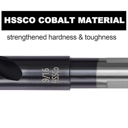 9/16 Drill Bit for Metal and Hardened Steel, M35 Cobalt 1/2 Inch Reduced Shank Industrial Grade Heavy Duty Drill Bit, with Index Storage Case - size: 9/16 in