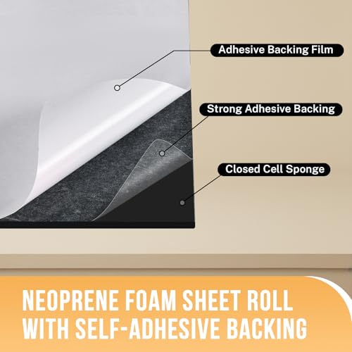 MYFULLY Neoprene Foam Sheet 12" x 59" x 1/8" Adhesive Backing Roll - size: 12 in x 59 in x 1/8 in
