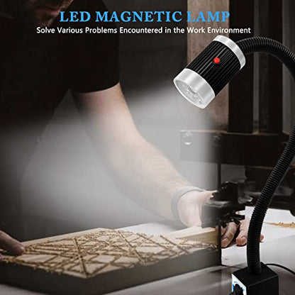 Magnetic Work Light, Flexible Gooseneck LED Lamp with Strong Magnetic Base, 900 Lumen Magnetic LED Light for Lathe CNC Milling, Drill Press, Industrial Lighting