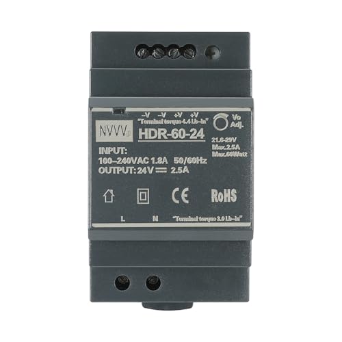 HDR-60-24 Ultra Slim Step-Shape 3SU DIN Rail Power Supply, 24Volt 2.5Amp 60Watt - size: 24V 2.5A