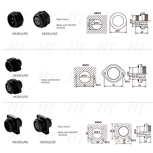 HangTon HE29 12 Pin Right Angle Waterproof Connector Male Female Plug Socket for Outdoor Power, 90-Degree - size: 12 pin