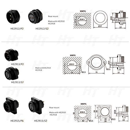 HangTon HE29 12 Pin Right Angle Waterproof Connector Male Female Plug Socket for Outdoor Power, 90-Degree - size: 12 pin