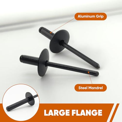 ALLCLEAN 80pcs All Black Large Flange Rivets,3/16 * 1" Open End Aluminum Blind Rivets,4.8 * 2 5Pop Blind Rivet - color: ALL Black, size: 3/16"*1"