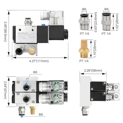 BAOMAIN 12V DC 3/2 Pneumatic Solenoid Valve 2 Station 3V210-08 Manifold Kit - size: 2-Station Valve Kit