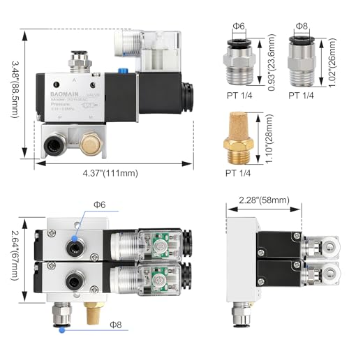 BAOMAIN 12V DC 3/2 Pneumatic Solenoid Valve 2 Station 3V210-08 Manifold Kit - size: 2-Station Valve Kit