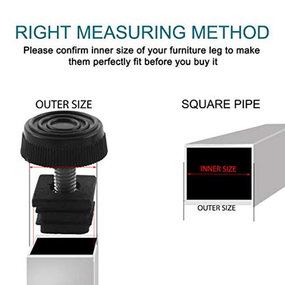 uxcell Adjustable Leveling Feet 20 x 20mm Square Insert Kit Furniture Glide 8 Sets