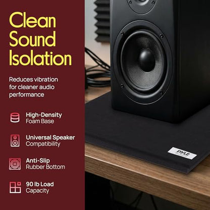 Pyle Sound Dampening Speaker Riser Foam - Audio Acoustic Noise Isolation Platform Pads Recoil Stabilizer w/ Rubber Base Pad For Studio Monitor, Subwoofer, Loud Speakers - PSI15 (15 x 15 x 1.8 Inch)