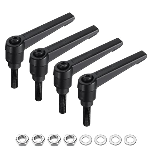 uxcell 4pcs Lever Adjustable Handles M6 x 20mm Metric Male Thread with Nuts Washers, Level Clamping Handle Set Hand Stud Knobs Rotating Screw Handles Bolts with Locking Lever, Black - size: M6 x 20mm