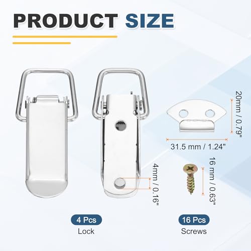 HARFINGTON 4 Pcs 0.65" (Overall Length:2.8")201 Stainless Steel Spring Loaded Toggle Latch Catch Hasp Clamp Lock with Screw for Cabinet Door Barn Wooden Case, Silver - size: 0.65"