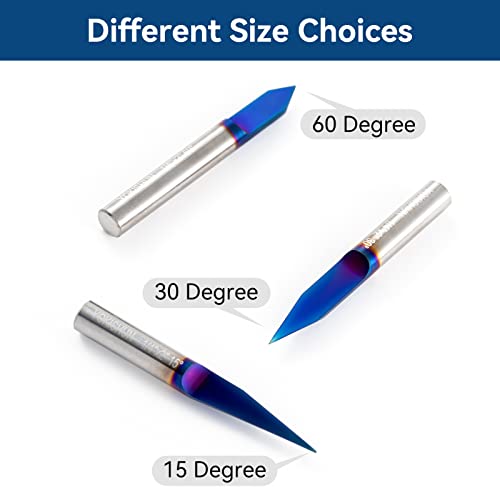 CNC V Bit 15 Degree Engraving Bit 0.005 Tip 1/4 Shank with Nano Blue Coat Solid Carbide V Groove Router Bit for Signmaking Carving - style: 15 Degree V Bit