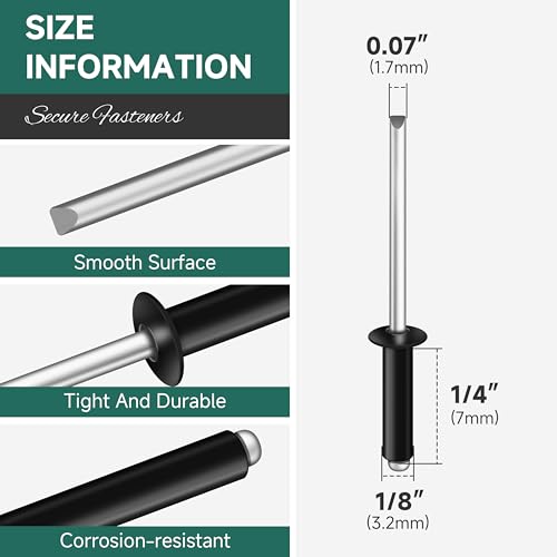 400 Pcs 1/8" x 1/4" Black Aluminum Blind Pro Rivets, 3.2 x 7mm Pop Rivets, Aluminum Grip and Steel Mandrel - color: Black, size: 1/8" x 1/4"