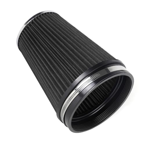 6" 152 mm High Flow Inlet Air Filter, Air Intake Cone Filter Replacement Performance Washable Clamp-On Dry, 8'' Tall(Black) - color: 8'' Tall-Black