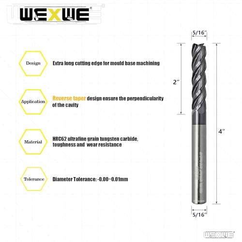 Tools Extra Long Carbide Square End Mill for Cutting Alloy Steels, Cast Iron, Hardened Steel - 4 Flute Milling Cutter 5/16 Shank (5/16-4" 2PCS) - size: EXL 5/16-4" 2PCS