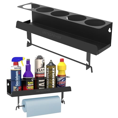 UNITEDPOWER 5 Aerosol Spray Can/Paper Towel Holder, Paint Bottle Storage Rack, Steel Wall Mount Shelf, Tool Organizer for Garage, Craft Workspace and Home - style: Spray Can/Paper Towel Holder