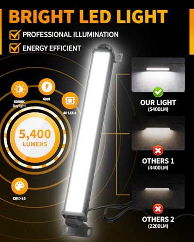 40W LED Shop Lights, 5400LM Plug in Garage Light, 6000K Daylight, 2 Pack