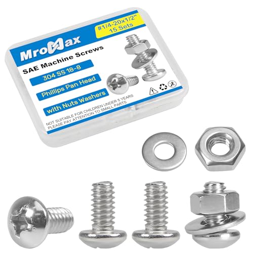 15 Sets 1/4-20 x 1/2" Pan Head Machine Screws Nuts Washers Assortment Kit - size: 1/4-20 x 1/2"
