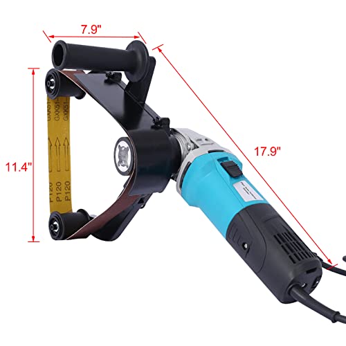 Belt Sander Polisher, Pipe Sander, Stainless Steel Tube Belt Sanders for Angle Grinder Metal Wood, 110V 1300W with Alumina Oxide Sanding Grinding And Polishing, Blue - color: Blue