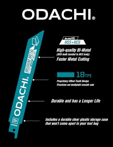 ODACHI 6 Inch Reciprocating Saw Blade for Thick Metal, Rebar and Sheet, Bi-Metal Cobalt Sawzall Blades 18TPl 8-Pack - style: 8 Pcs 6 Inch 18 TPI Reciprocating Saw Blades