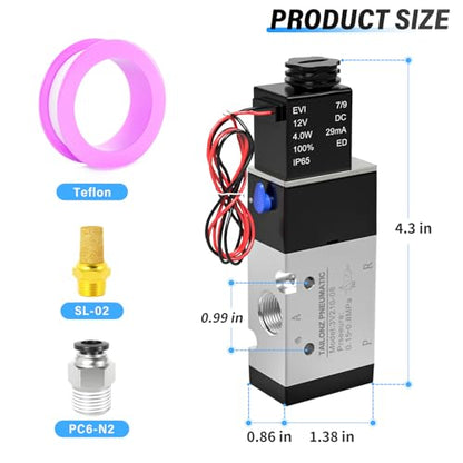 TAILONZ 1/4"NPT DC12V Solenoid Valve 2Position 3Way Outlet wire 3V210-08 - color: DC12V, size: 2 Position 3 Way-1/4"NPT