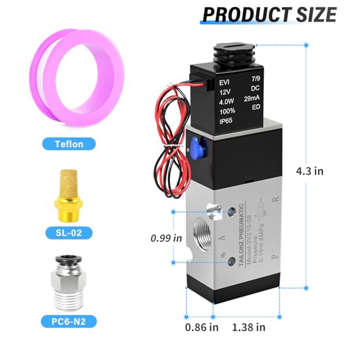TAILONZ 1/4"NPT DC12V Solenoid Valve 2Position 3Way Outlet wire 3V210-08 - color: DC12V, size: 2 Position 3 Way-1/4"NPT