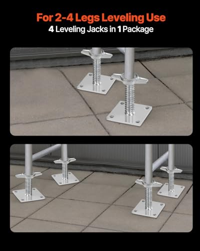 VEVOR 4-Pack Adjustable Leveling Jacks, 18.2 In Adjustable Height & 3307lbs/1500kg Total Load Capacity Scaffold Jacks Feet, Solid Carbon Steel Screw Jacks for Baker-Style Scaffolding Equipment, Silver