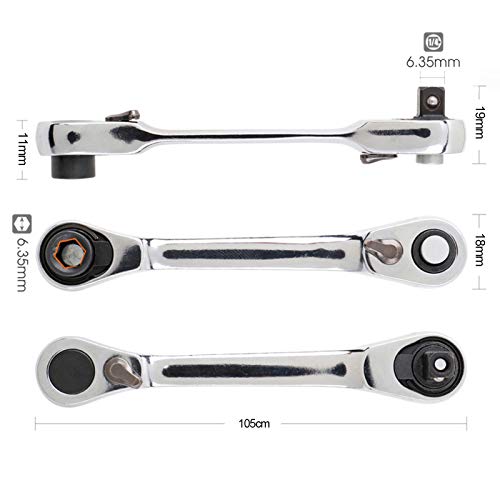 1/4 Inch Mini Double Headed Ratchet Wrench 72 Tooth Drive Socket and Screwdriver Bit Ratchet Set Rotator 5 Degrees Quick Install Release Ratchet Accessories Tool Silver