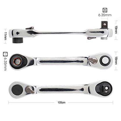 1/4 Inch Mini Double Headed Ratchet Wrench 72 Tooth Drive Socket and Screwdriver Bit Ratchet Set Rotator 5 Degrees Quick Install Release Ratchet Accessories Tool Silver