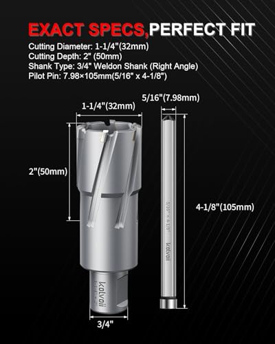 Kolvoii TCT Annular Cutter 1‑1/4" Diameter x 2" Depth, Mag Drill Bit - size: 1-1/4" x 2"