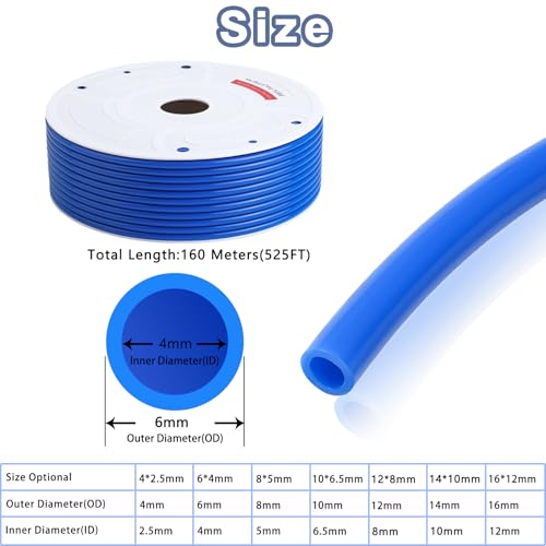 VerRich Pneumatic Tubing Pipe PU Hose Blue 6mmOD x 4mmID 525FT 160M - color: Blue, size: OD6mm*ID4mm 525 FT(160 Meters)