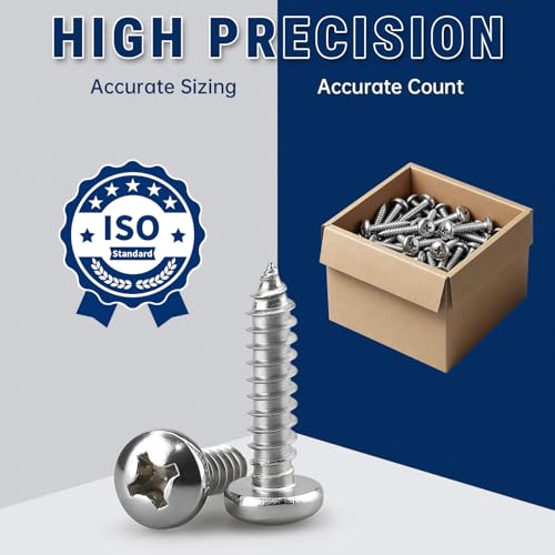 #6 x 2 (100 Pack) Stainless Steel Phillips Pan Head Wood Screws, Stainless Steel 304 (18-8), Pan Head Sheet Metal Screws Self Tapping for Wood - size: #6 x 2"