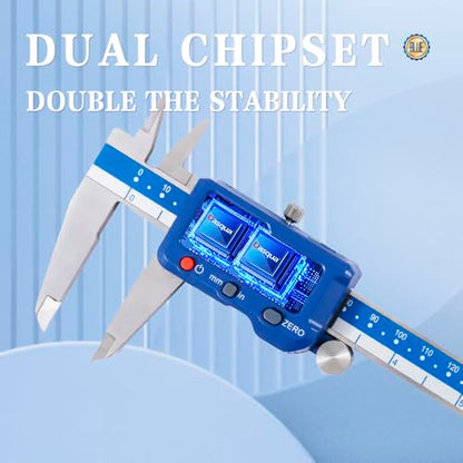 Dasqua 8”/200mm Digital Caliper, Stainless Steel Precision Measuring Tool with Advanced Dual Chip, Large LCD, Resolution 0.0005”/0.01mm, Accuracy ±0.001”/0.02mm - size: 0-8"