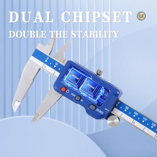 Dasqua 8”/200mm Digital Caliper, Stainless Steel Precision Measuring Tool with Advanced Dual Chip, Large LCD, Resolution 0.0005”/0.01mm, Accuracy ±0.001”/0.02mm - size: 0-8"