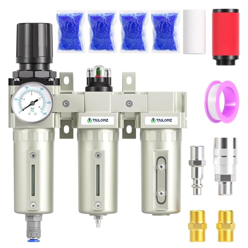 TAILONZ PNEUMATIC 0-240PSI 3/4" NPT Industrial 3-Stage Air Dryer System – Particulate Filter, Coalescing Filter, Desiccant Dryer & Regulator (Auto Drain) - color: 3 Stage, size: 3/4" NPT/Automatic Drainage
