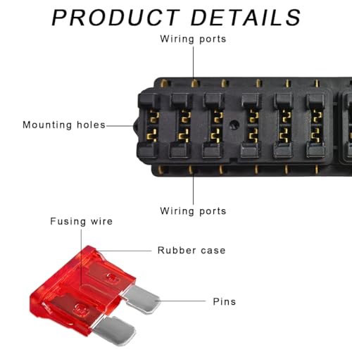 Yourkar 12 Way Blade Fuse Block Box Holder, 12 Circuit Fuse Box with Blade Fuses Screws Fuse Extractor Label, 10-32V DC Waterproof Marine Power Distribution Panel for Car Truck SUV - color: 12 Way