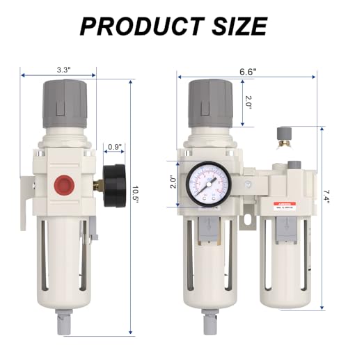 AIRZOE 3/4" NPT Air Filter Regulator Lubricator Combo AC4010-06 - color: Semi-auto Drain / White, size: 3/4"NPT