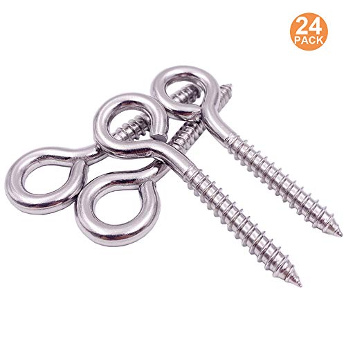 VANFLY 304 Stainless Steel Eye Shape Screws Metal Hook, Heavy Duty Hanging Hooks Eyelet Screws Bolt for Yoga & Brazilian Hammocks, Swing Chair, 24 Pack, 3-1/5 Inch, M6 Screw (Style B) - size: 24 Pack