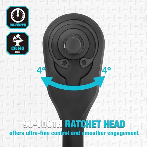 DURATECH 3-Piece Extra Long Drive Ratchet Handle, 90-Tooth Ratchet Wrench - size: 3-Piece(1/4", 3/8", 1/2")