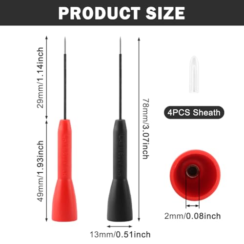 4 Pack 2mm Extended Needle Test Probes, Multimeter Test Leads, 600V/10A Non Destructive Multimeter Test Probe for Fluke Leads tl71 tl75