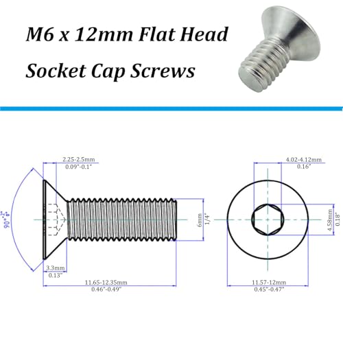 M6 x 12mm Flat Head Socket Cap Screws,Fajoeda 30Pcs M6 Countersunk Bolts 18-8 (304) Stainless Steel Hex Socket Cap Screws - size: 30PCS M6-1.0 x 12mm