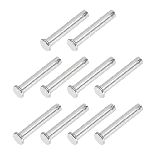 PATIKIL 8 x 50 mm Single Hole Clevis Pins, 10 Pcs 304 Stainless Steel Flat Head Pin for Hitch Pin Lock Link Hinge Systems, Silver - size: 8 x 50 x 44.3 mm