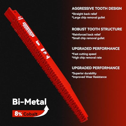 12 Pack 9 inch Reciprocating Saw Blade Set, Various TPI Bi-Metal Sawzall Blades for Wood, Metal and PVC Cutting, Durable Sawzall Blades for Multi-Material Demolition and Cutting, for Diablo