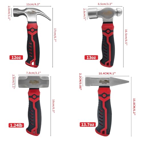 4-Piece Small Hammer Set Stubby Mini Mechanics Hammer Tool - color: 4-piece Set of Ball Peen, Claw, Sledge, and Cross Peen Hammers